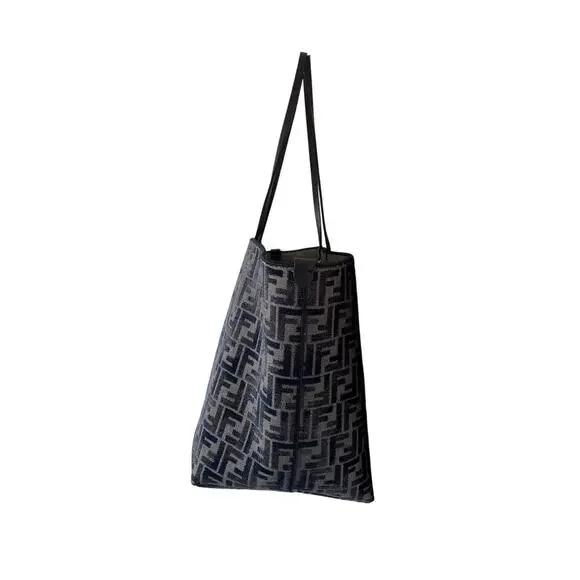 Fendi FF Zucca Monogram Dark Blue Large Roll Reversible Shopper - Picture 7 of 16